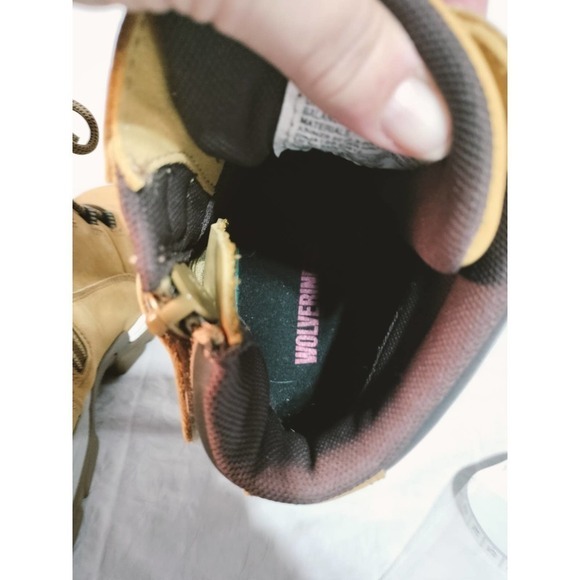 Wolverine Steel Cap safety waterproof tan leather boots Men 11 EW Woman 12.5 - Picture 11 of 13